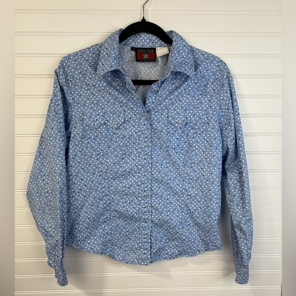 Vintage 5 Star by Roper girls button down long sleeve, horseshoe shirt. Youth M